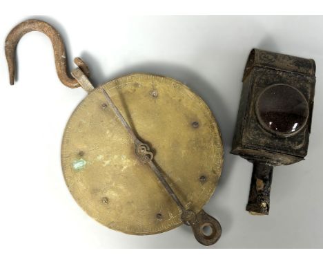 A Class XII Salter's Spring Balance, dial with 26cm diameter, and  a Scout lantern, (2).   The Alastair & Sheila Brooks Colle