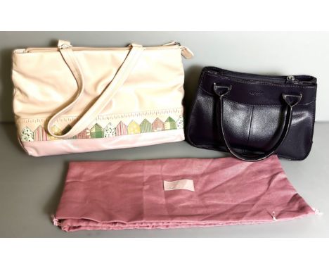 A Radley pink leather and patchwork design handbag, 24cm, with dustcover, an Osprey handbag (2).