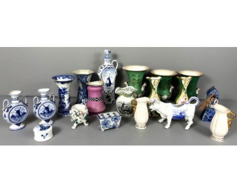 A group of decorative vases, also delftware, spill vases, (A Lot).  The Alastair & Sheila Brooks Collection: of Oaklands (& p