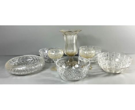 A collection of glass and crystal, to include; a tulip form vase, 26 cm, Stuart Crystal bowls, (A Lot).   The Alastair & Shei