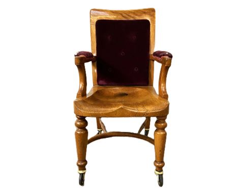 An open arm chair with saddle seat on turned supports united by crinoline stretcher, 98 x 57 x 73 cm.  The Alastair & Sheila 