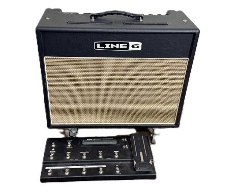 A Line 6 Flextone III guitar amplifier with effect board pedal, (2).