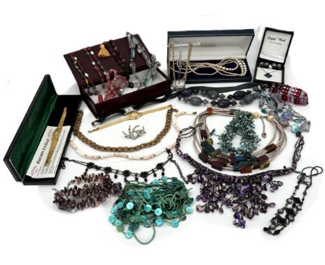 Costume jewellery, to include, stone necklaces, bracelets, beads, also Sekonda and Rotary ladies watches, (A Lot).&nbsp;&nbsp