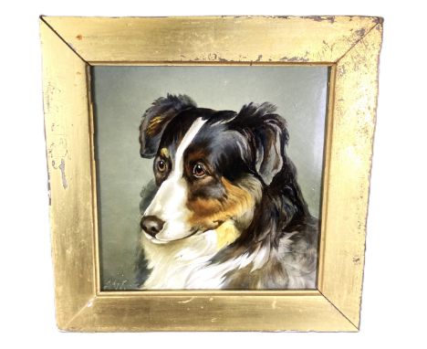 BRITISH SCHOOL. 20th century, Head of an English Shepherd Dog, Painted on tile, monogrammed J.W?, 19cm x 19cm; also a small w