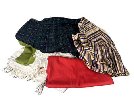 Assorted clothes and fabric, to include; kilt, skirt, bedspread, (A Lot).   The Alastair & Sheila Brooks Collection: of Oakla