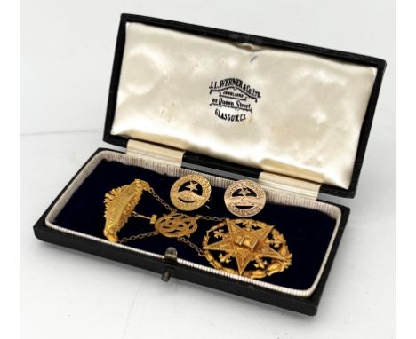 A 9ct gold Order of the Eastern Star medal, along with a President's badge marked 9ct, 19.4 g gross, plus a vice president's 