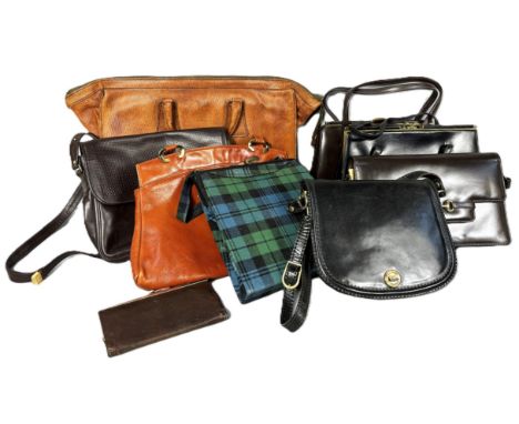 A collection of ladies handbags, to include; Hamilton leather, R W Forsyth tartan, Tudor Flying Luggage, Riviera, Eros, some 