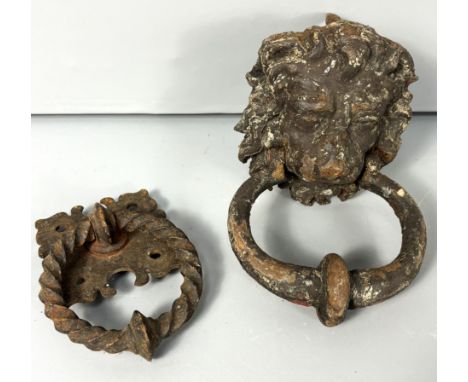 A Victorian lion mask door knocker, 20 cm, and another knocker, (2).   The Alastair & Sheila Brooks Collection: of Oaklands (