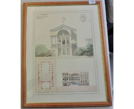 Architectural Print - 1882 France  Garden Theatre sketch and plan No. 128 Elole Royale.  18" x 24" framed and glazed.