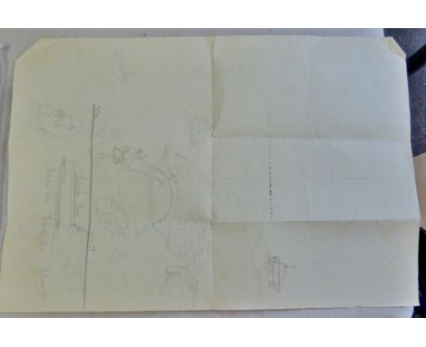 CM. Leveson-Gower Sketch of a man fishing, also includes his practise signature. Scarce original sketch.