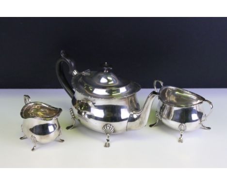 Early 20th Century William Hutton &amp; Sons silver hallmarked tea set to include teapot, twin handled sugar bowl and cream j