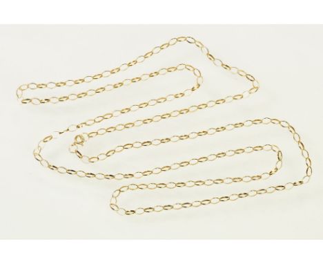 9ct gold oval link necklace chain with a spring ring clasp. Hallmarked Sheffield 1990 to jump link. Measures 35 inches. 