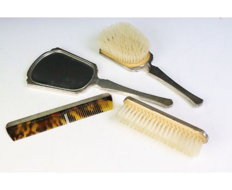 Mid 20th Century Mappin &amp; Webb silver hallmarked dressing table set to include hair brush, mirror, comb and clothes brush