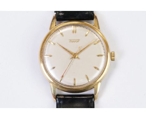 A Vintage gents Tissot mechanical manual winding dress watch, baton markers with central second hand, gold plated case with s