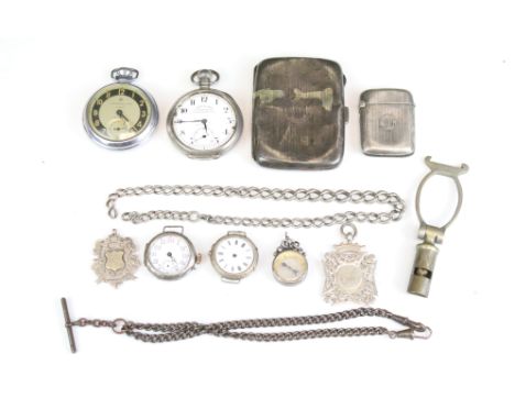 Collection of silver watches to include a silver open faced pocket watch, two early 20th Century silver wrist watches, length