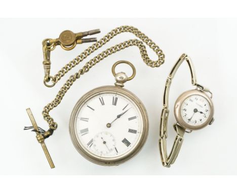 Victorian silver open faced pocket watch having a white dial with roman numerals to the chapter ring and subsidiary dial to s
