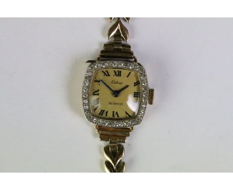 Mid Century vintage 18ct gold and diamond Rideau ladies wrist watch. The watch having a square face with a roman numerals to 