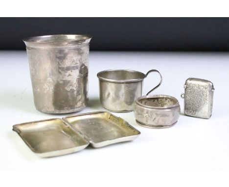 Collection of assorted silver to include a French silver cup (minerva mark to rim), smaller American silver cup (marked sterl