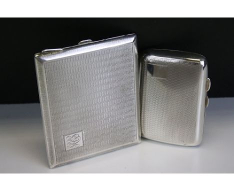 1930's Silver cigarette case of curved rectangular form, with engine turned decoration, Chester 1935, makers S Blanckensee &a