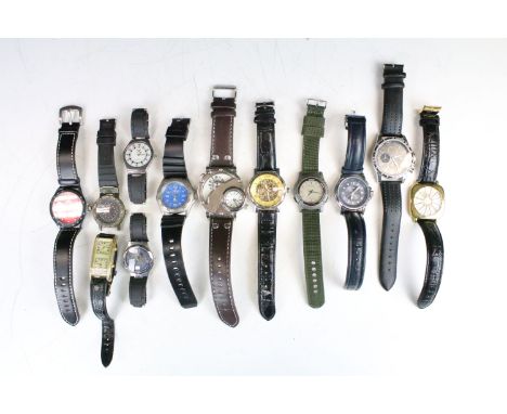 A collection of thirteen contemporary automatic and quartz wristwatches to include Casio and Saxon examples. 