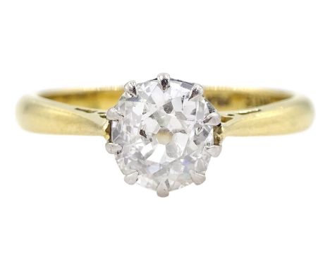 Early 20th century single gold stone old cut diamond ring, stamped 18ct Plat, diamond approx 0.65 carat