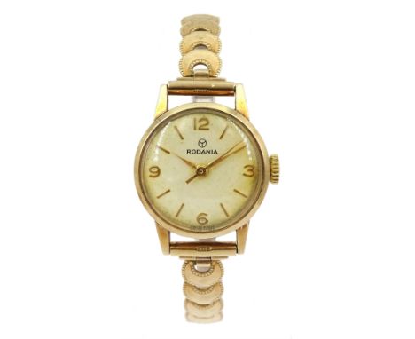 Rodania 9ct gold ladies manual wind bracelet wristwatch, hallmarked