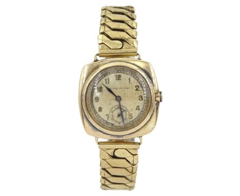 Rolex Oyster 9ct gold gentleman's cushion cased, manual wind wristwatch, 15 jewel movement, enamel dial with Arabic numerals 