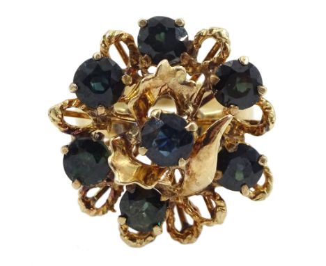 9ct gold green stone set flower head cluster ring 