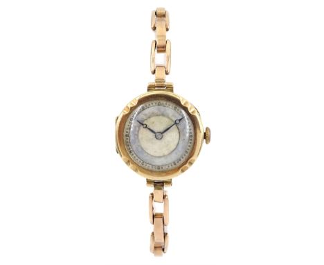 Early 20th century 9ct rose gold ladies manual wind wristwatch by Tavannes Watch Co, Glasgow import marks 1928, on rose gold 