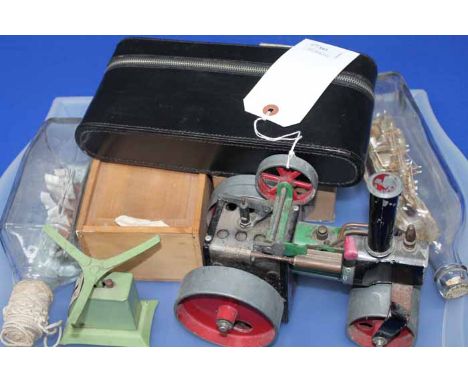 SELECTION OF COLLECTABLES
including to model ships in a bottle, a wooden set of chest pieces, a Mamod model steam roller, a g