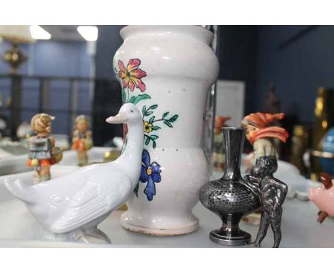 MIXED CERAMICS AND COLLECTABLES 
comprising pottery vase, two Goebel figures, Nao figure of a swan, brass cigarette box and n