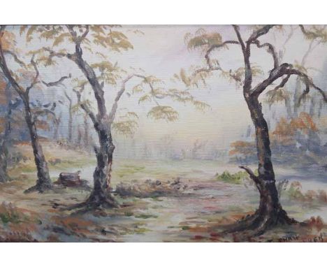R THOMSON
BEN NEVIS
oil on board, signed
39cm x 60cm 
framed;
along with J Shaw Walker, woodland scene, oil on panel; and a C