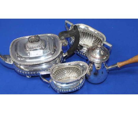 SILVER PLATED THREE PIECE TEA SERVICE
together with a silver plated chocolate pot