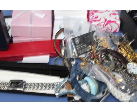 LARGE SELECTION OF VINTAGE AND COSTUME WATCHES
including a Rotary with Arts & Crafts style band and matching bracelet, some b