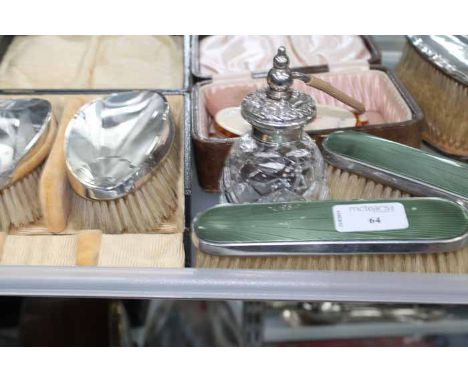 PAIR OF ART DECO SILVER BRUSHES IN FITTED CASE
along with a silver vanity set, perfume atomiser, two silver and enamel brushe