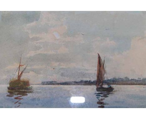 R. HUME, RSW, 
ON THE FIRTH OF CLYDE
watercolour on paper, signed and titled verso
13cm x 19cm
Mounted, framed and under glas