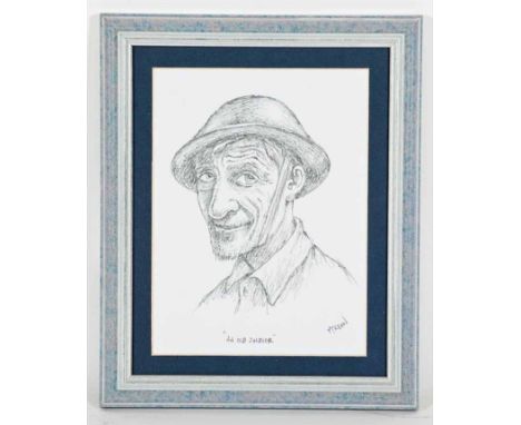 * GRAHAM MCKEAN, 
AN OLD SOLDIER 
pencil on paper, signed and titled in pencil
19.5cm x 14.5cm
Mounted, framed and under glas