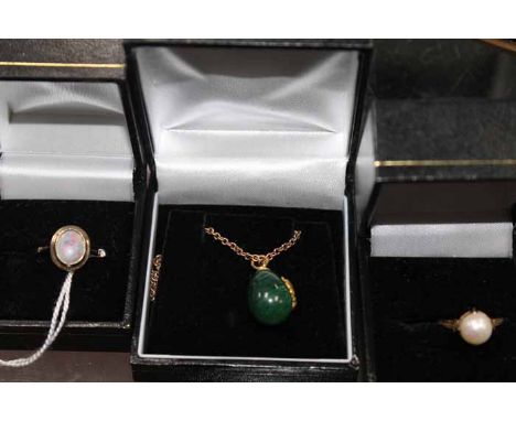 TWO NINE CARAT GOLD AND OPAL RINGS 
along with a natural pearl ring set in 18 carat gold, earrings and a pendant on chain