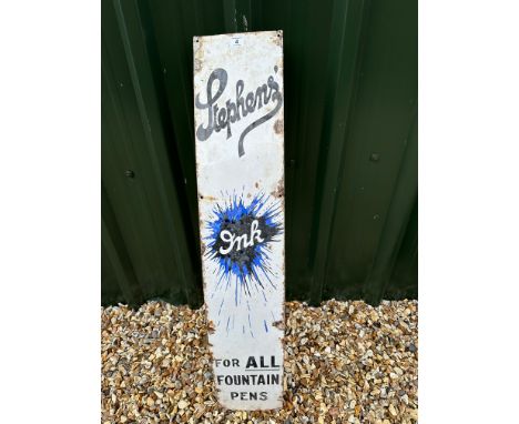 A Stephens' Ink For ALL Fountain Pens vertical 'splash' enamel advertising sign, 8 1/4 x 44 1/4", by repute from Basingstoke 