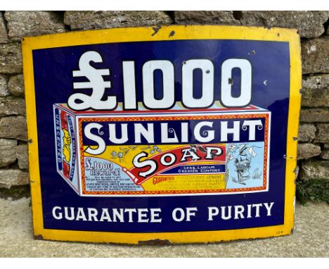 A Sunlight Soap £1,000 Guarantee of Purity pictorial enamel advertising sign, 36 x 27". 