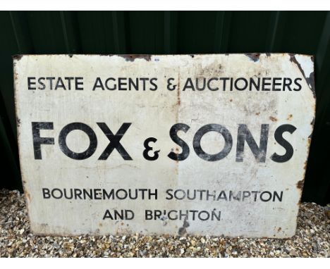 A Fox &amp; Sons Estate Agents &amp; Auctioneers of Bournemouth, Southampton and Brighton enamel advertising sign, 60 x 40". 