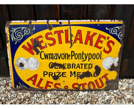 A rare Westlake's Ales &amp; Stout of Cwmavon, Pontypool enamel advertising sign, 32 1/2 x 20 1/2". 