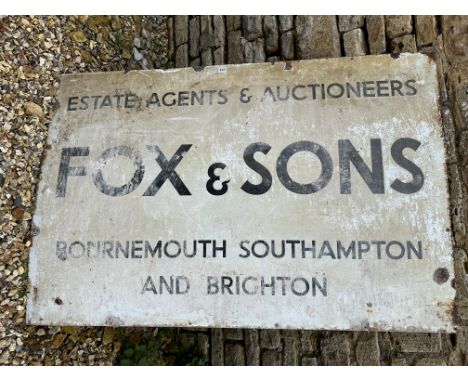 A Fox &amp; Sons Estate Agents &amp; Auctioneers of Bournemouth, Southampton and Brighton enamel advertising sign, 60 x 40". 