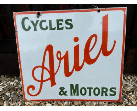 An Ariel Cycles &amp; Motors hanging double sided enamel advertising sign, 20 x 18". 