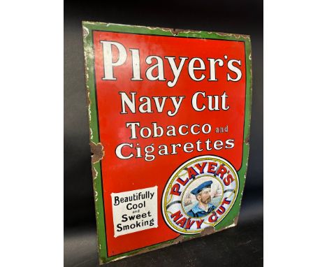 A Player's Navy Cut Tobacco and Cigarettes pictorial enamel advertising sign 'Beautifully Cool and Sweet Smoking', 22 x 30". 