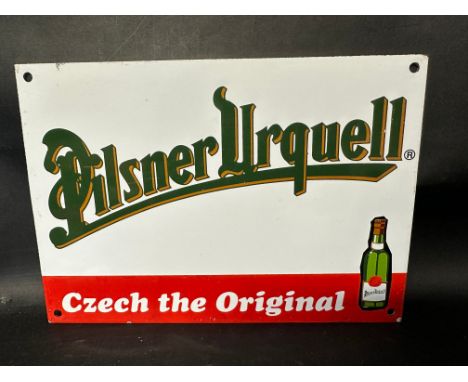 A contemporary Pilsner Urquell Czech the Original enamel advertising sign, 10 x 7".
