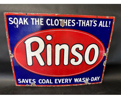 A Rinso 'Soak The Clothes-That's All!, Saves Coal Every Wash-Day' enamel advertising sign, 24 x 18". 