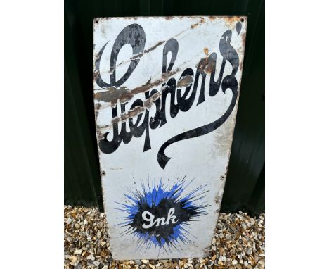 A Stephens' Ink vertical 'splash' enamel advertising sign, 16 x 36", by repute from Basingstoke train station. 
