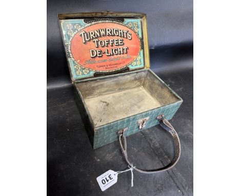 An early 20th Century Turnwright's Toffee De-Light suitcase tin 'Adds a new delight to life', 10 1/4" wide. 