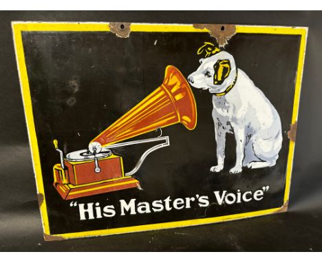 An HMV His Master's Voice double sided enamel advertising sign, 24 x 18". 
